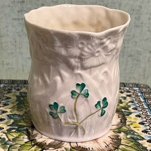 Belleek Ceramic Candle Holder with Shamrock Design Millennium Edition 2000